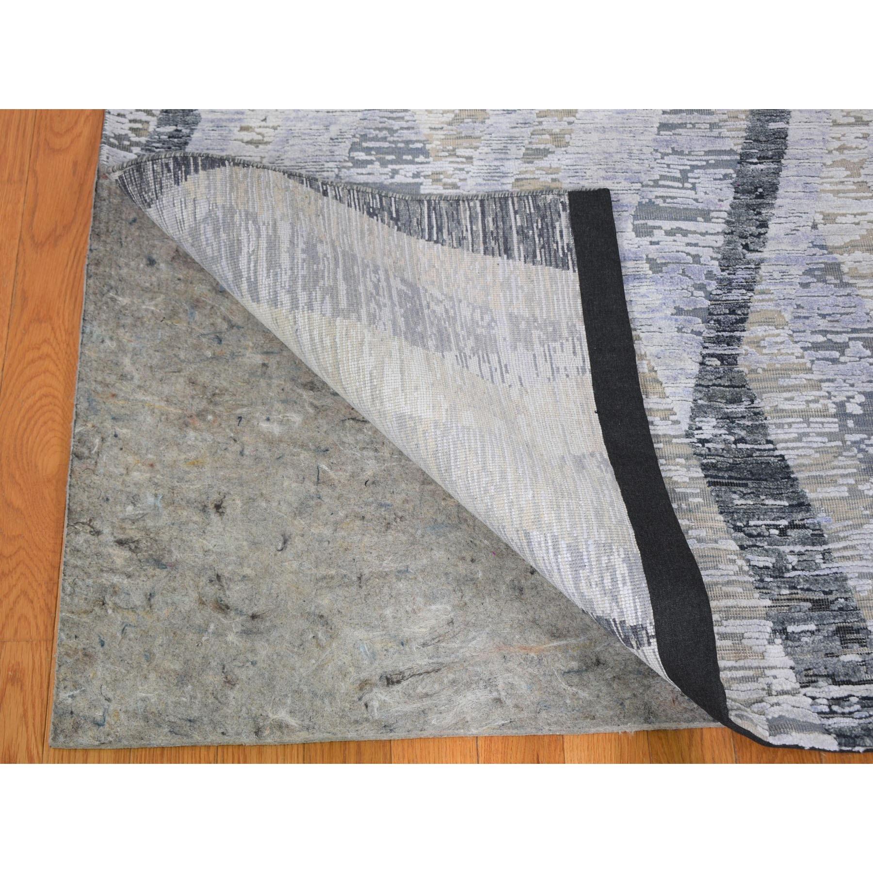 Alfombra anudada a mano de seda gris con textura de lana de 9'x12' DIMENSIONAL CURTAINS Indio en venta