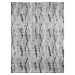 9'x12' DIMENSIONAL CURTAINS Gray Silk With Textured Wool Hand Knotted Rug