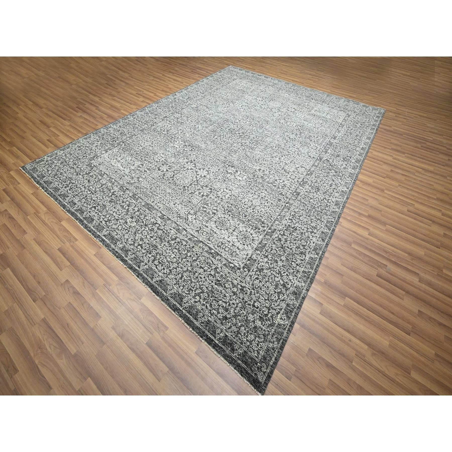9'x12' Taubengrauer handgeknüpfter Wollteppich mit Mamluken-Einfluss aus dem 14. (Indisch) im Angebot