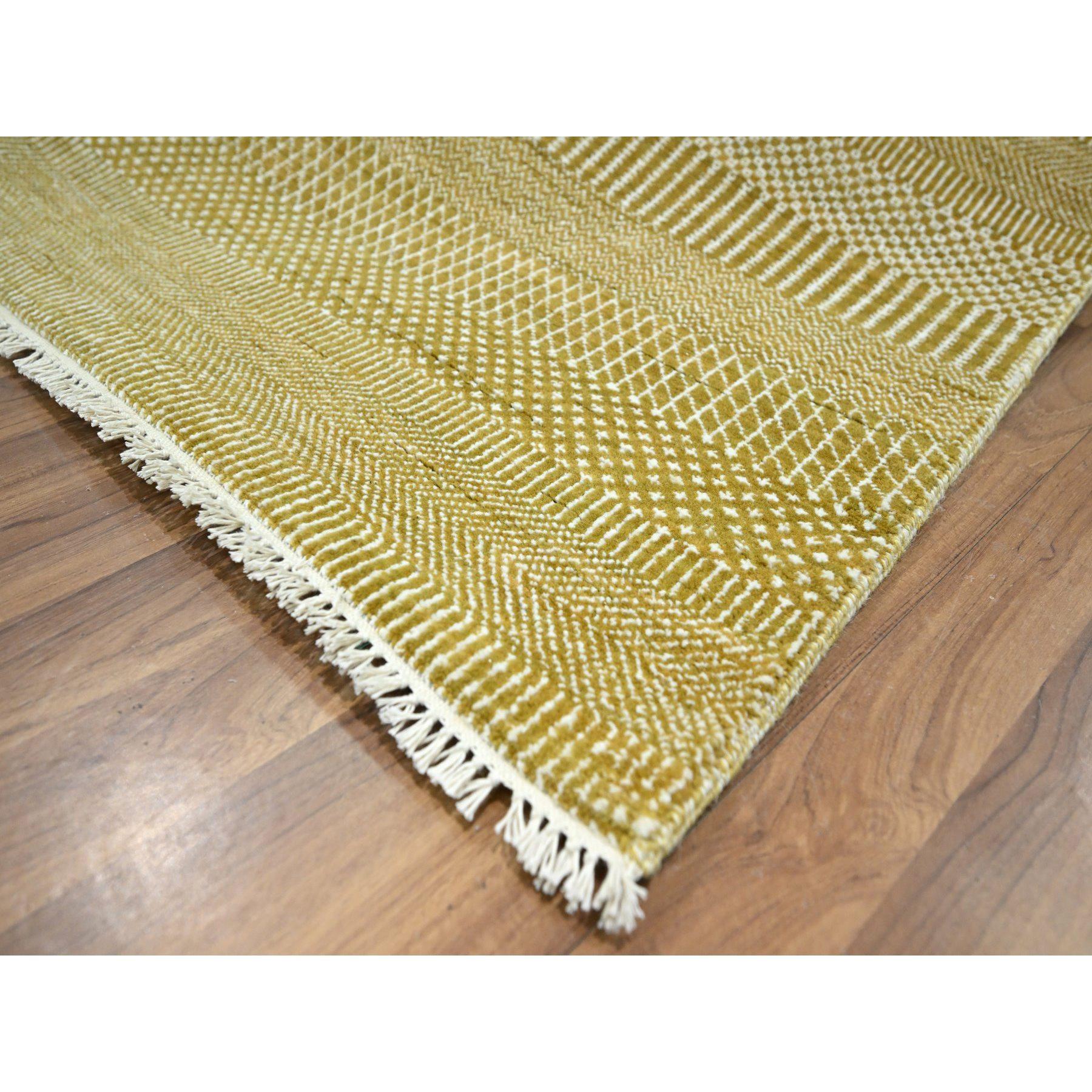 Alfombra de lana y seda anudada a mano sin bordes con diseño moderno de hierba marrón crudo de 9'x12' en Nuevo estado para la venta en Carlstadt, NJ