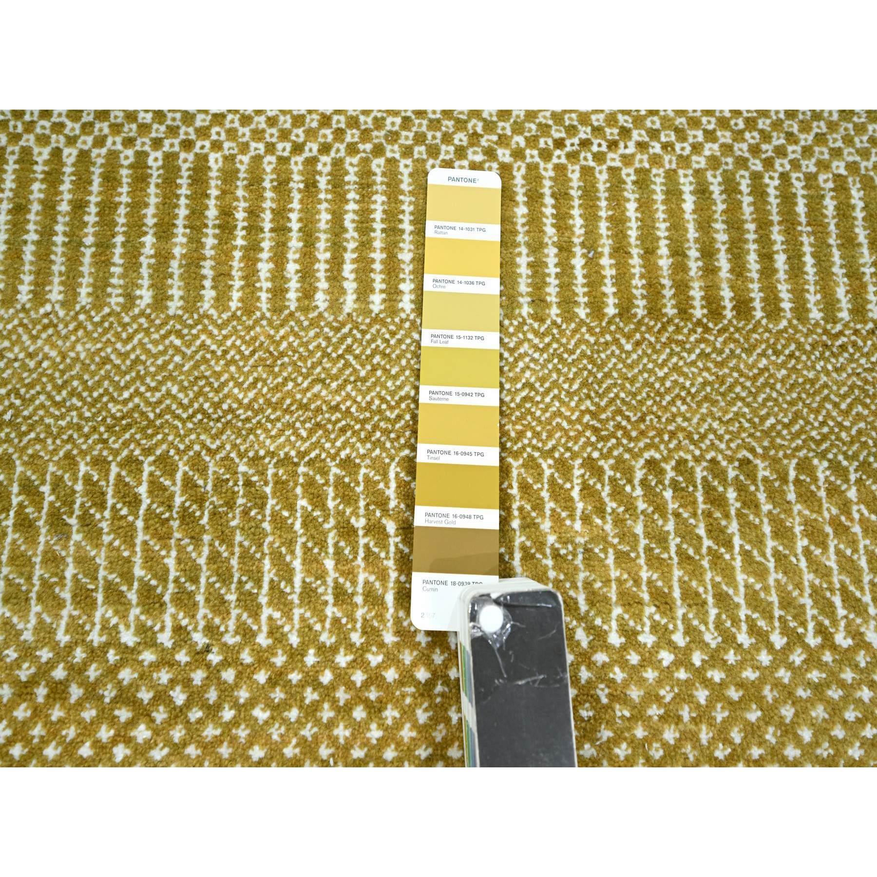 Alfombra de lana y seda anudada a mano sin bordes con diseño moderno de hierba marrón crudo de 9'x12' Siglo XXI y contemporáneo en venta