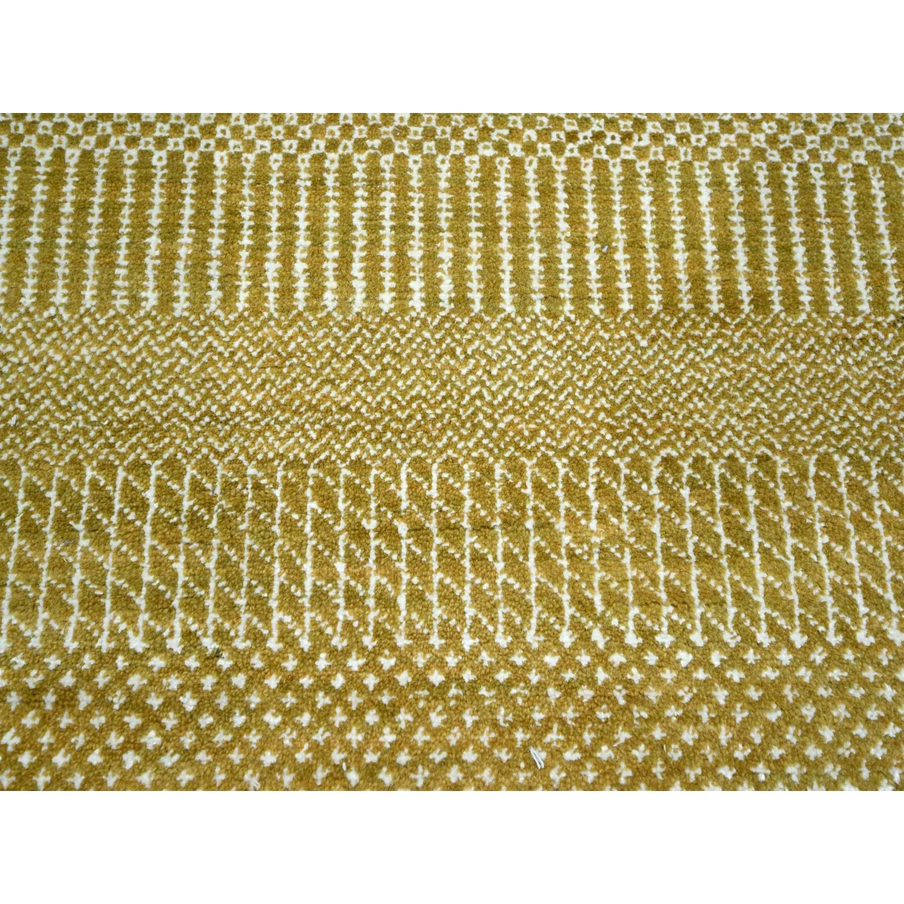 Alfombra de lana y seda anudada a mano sin bordes con diseño moderno de hierba marrón crudo de 9'x12' Lana en venta