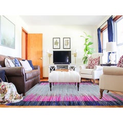9'x12' Erased Horizontal Line Design Pink Sari Silk With Textured Rug