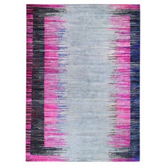 9'x12' Erased Horizontal Line Design Pink Sari Silk With Textured Rug
