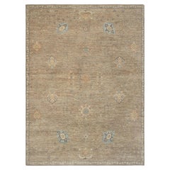 Tappeto 9x12 beige sbiadito con accenti floreali blu e ruggine (G-14016 )