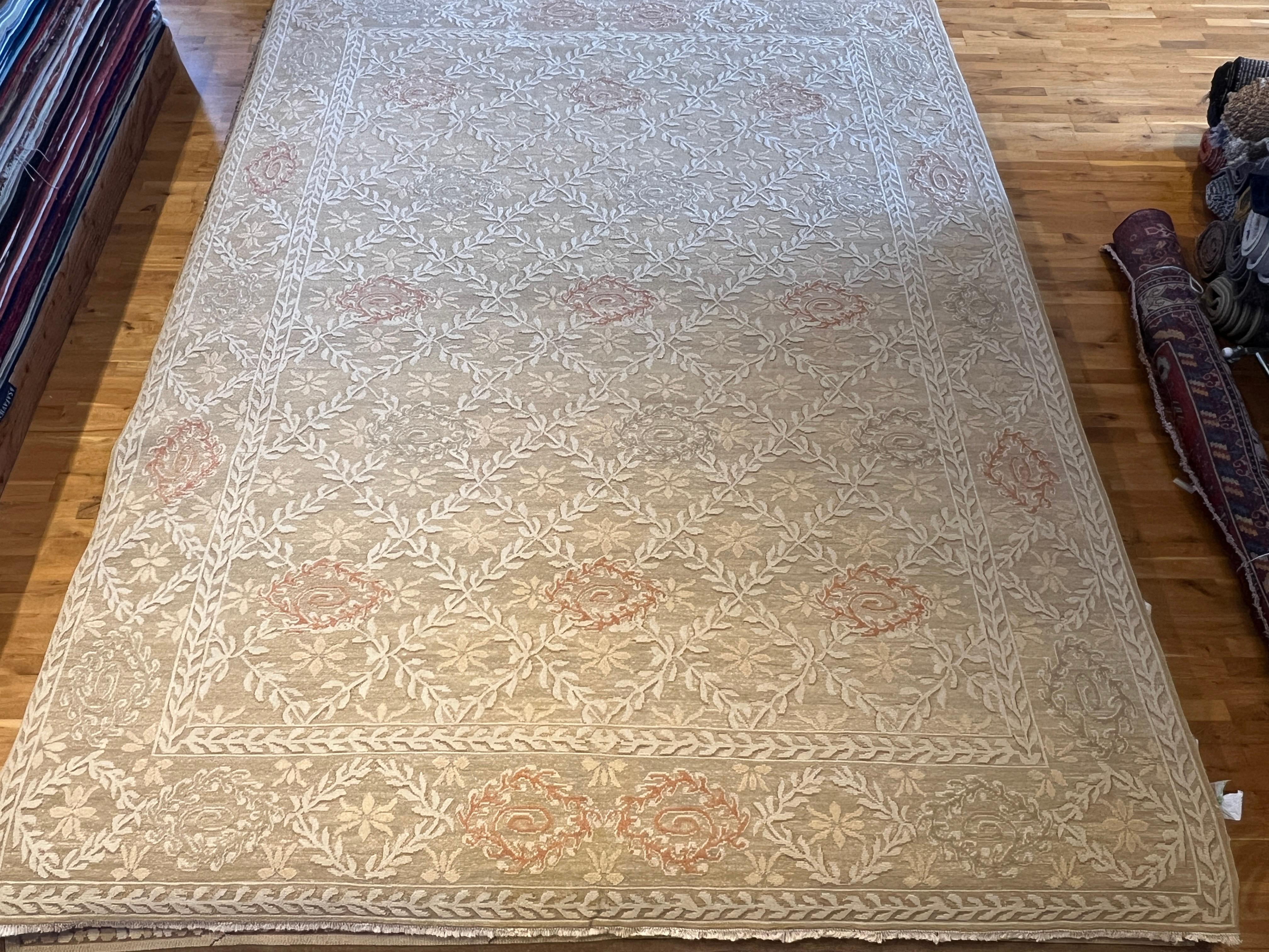 Romanian 9'x12' French Floral Inspired Hand-Knotted Wool Rug For Sale