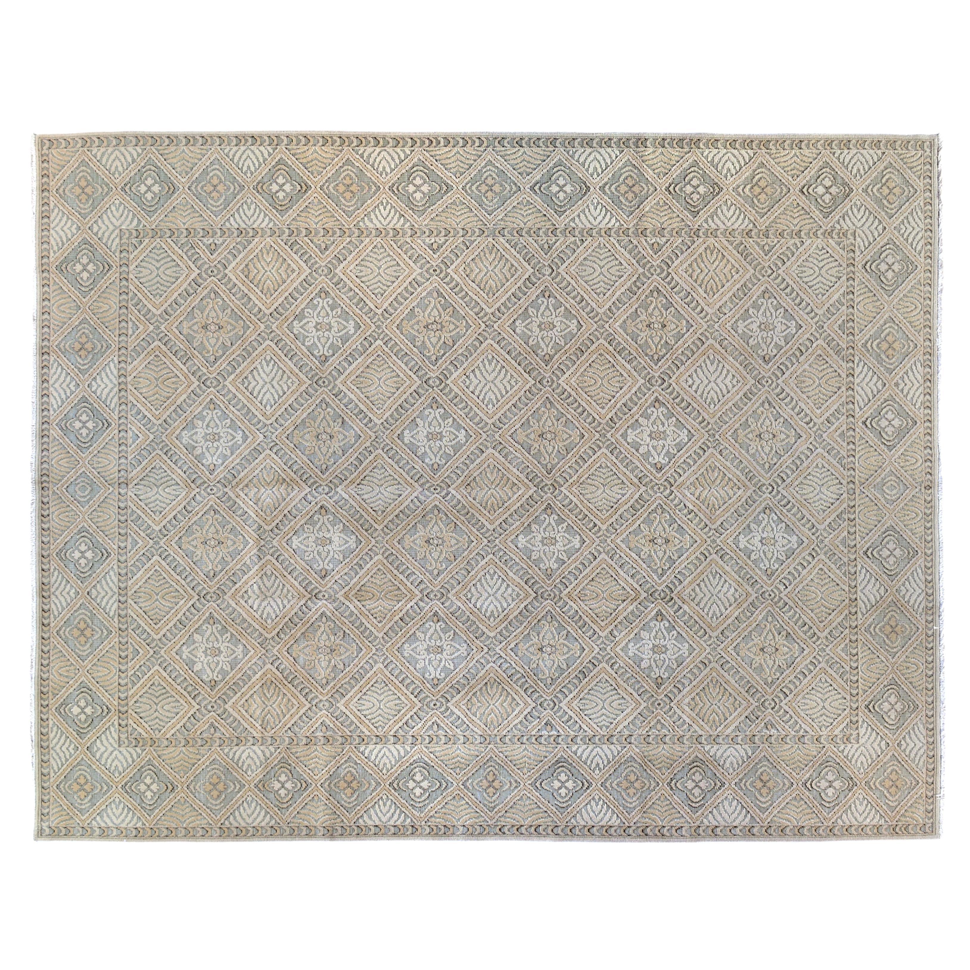 9'x12' Tapis en laine noué à la main d'inspiration florale française en vente