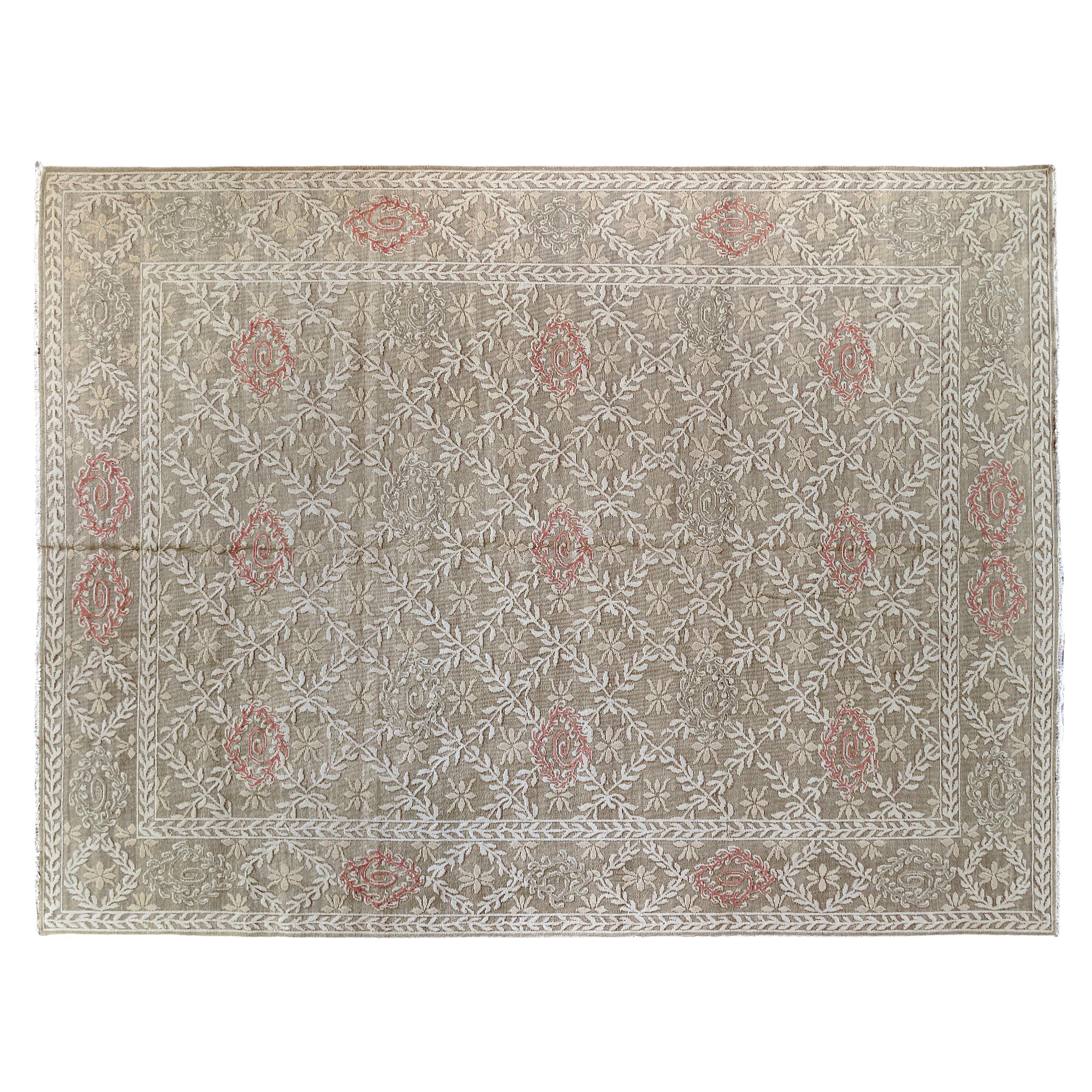 9'x12' French Floral Inspired Hand-Knotted Wool Rug