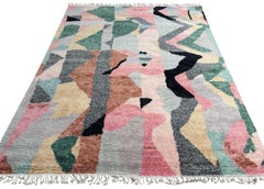 9x12 ft Abstract Hand-Knotted Wool Area Rug. Colorful Modern Living Room Carpet