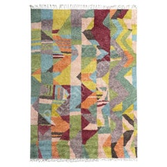 9x12 ft Abstract Hand-Knotted Wool Area Rug. Colorful Modern Living Room Carpet