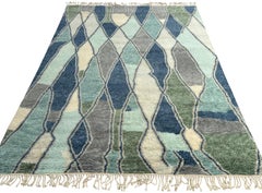 9x12 ft Abstract Handknotted Wool Area Rug in Blue, Green for Modern Living Room