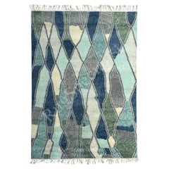 9x12 ft Abstract Handknotted Wool Area Rug in Blue, Green for Modern Living Room