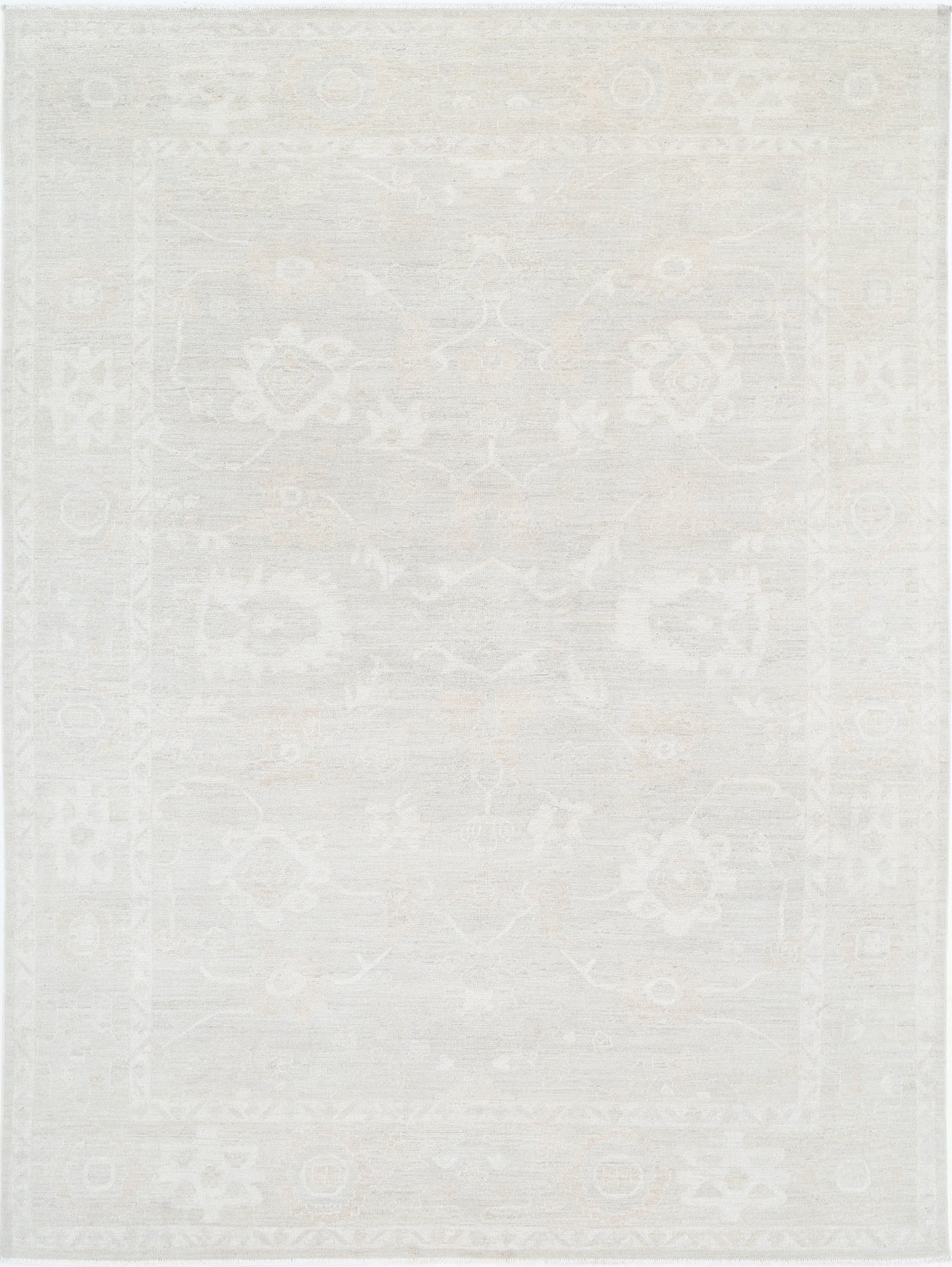 9x12 ft Beige Wool Large Area Rug. Hand Knotted Carpet for Living Room