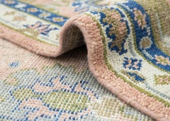 9x12 Ft Blush Pink & Green Vintage Turkish Oushak Wool Rug ( G - 15178 )