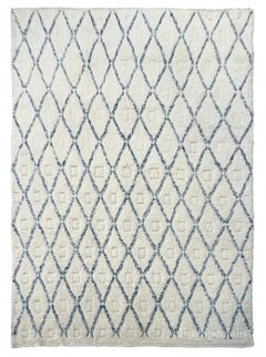 9x12 Ft Cream and Blue Pile & Flatweave Moroccan Rug. Custom Options Available