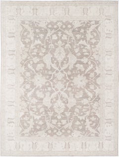 9x12 ft Hand Knotted Ivory, Gray Wool Area Rug. Turkish Oushak Style Carpet