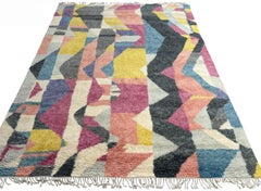 9x12 ft Hand-Knotted Wool Abstract Area Rug. Colorful Modern Living Room Carpet