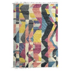 9x12 ft Hand-Knotted Wool Abstract Area Rug. Colorful Modern Living Room Carpet
