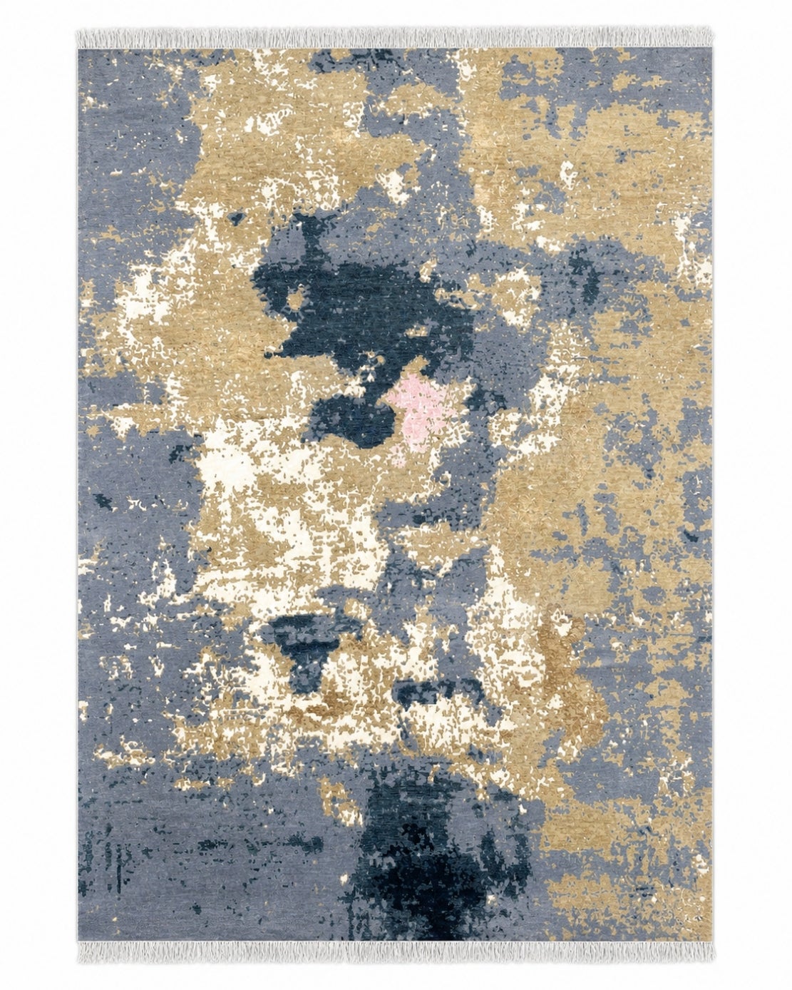 9x12 ft Hand-Knotted Wool Area Rug, Abstract Blue and Beige Modern Carpet
