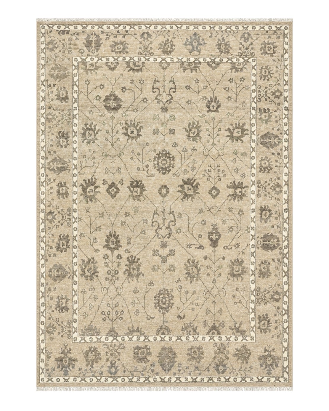 9x12 ft Hand-Knotted Wool Area Rug, Beige Floral Design Carpet for Living Room