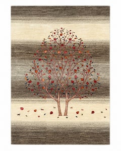 9x12 ft Handknotted Wool Rug for Living Room, Tree Design Beige and Brown Carpet