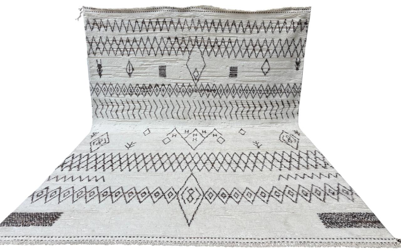 Turc 9x12 Ft Tapis de style marocain fait à la main. Laine entièrement naturelle. Tapis Beni Ourain moderne en vente