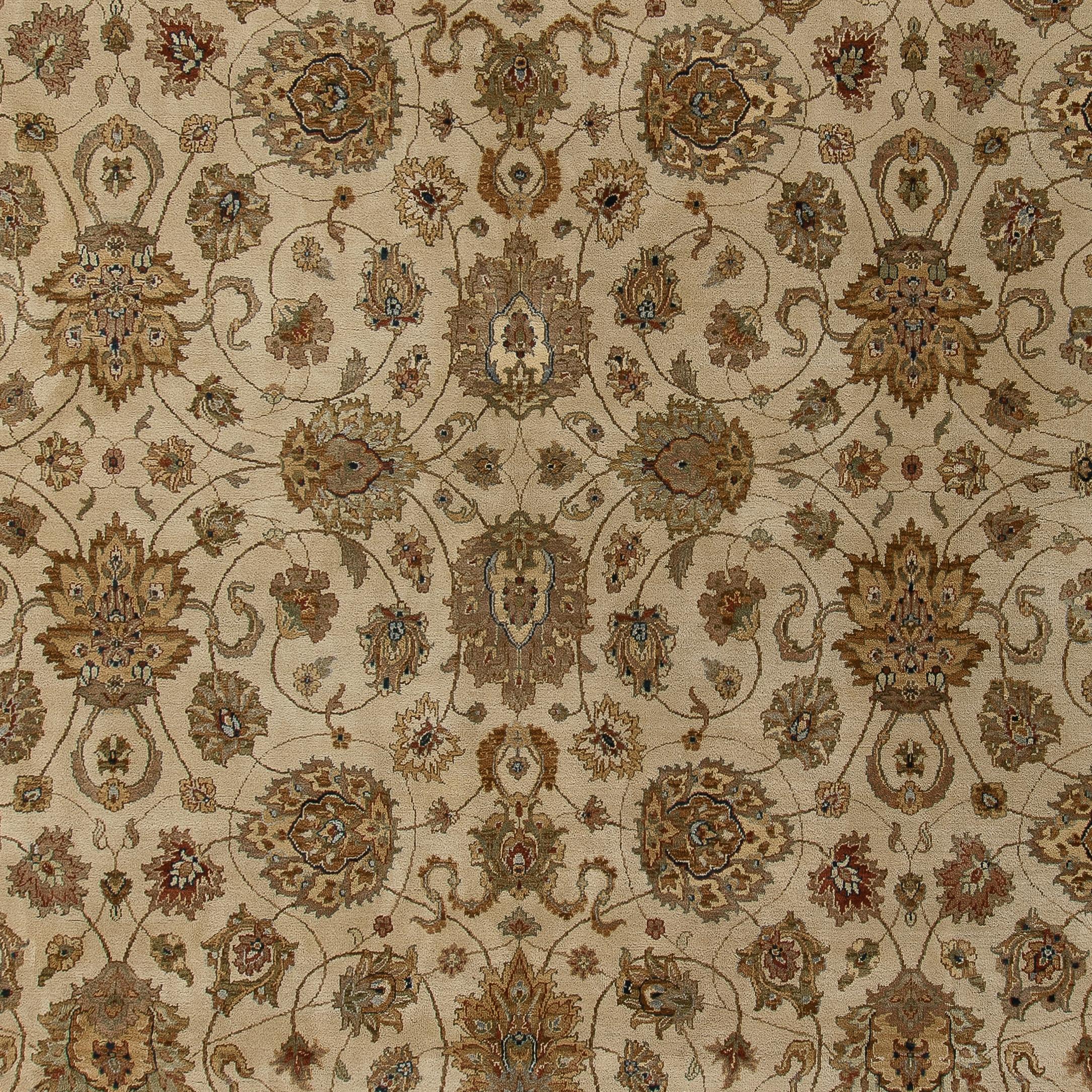 9x12 Ft New Oushak rug made of 100% soft wool & Natural Dyes featuring an all over design of large rosette and palmette motifs connected by leafy scrolls in soft, earthy hues of beige, green, reddish brown and camel.
Finely hand-knotted with even