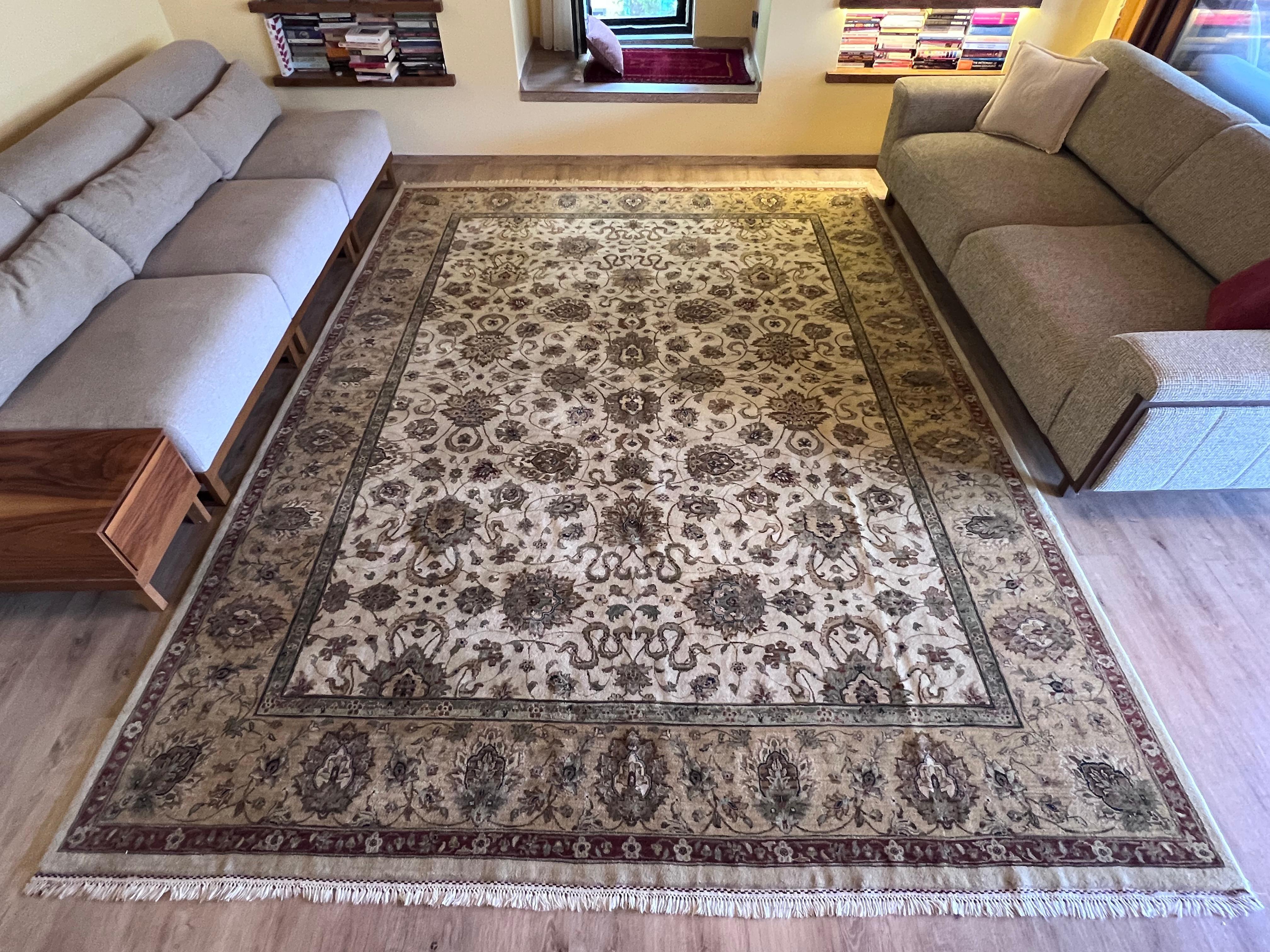 Annodato a mano Tappeto grande Oushak turco fatto a mano 9x12 Ft, 100% lana morbida e tinture naturali in vendita