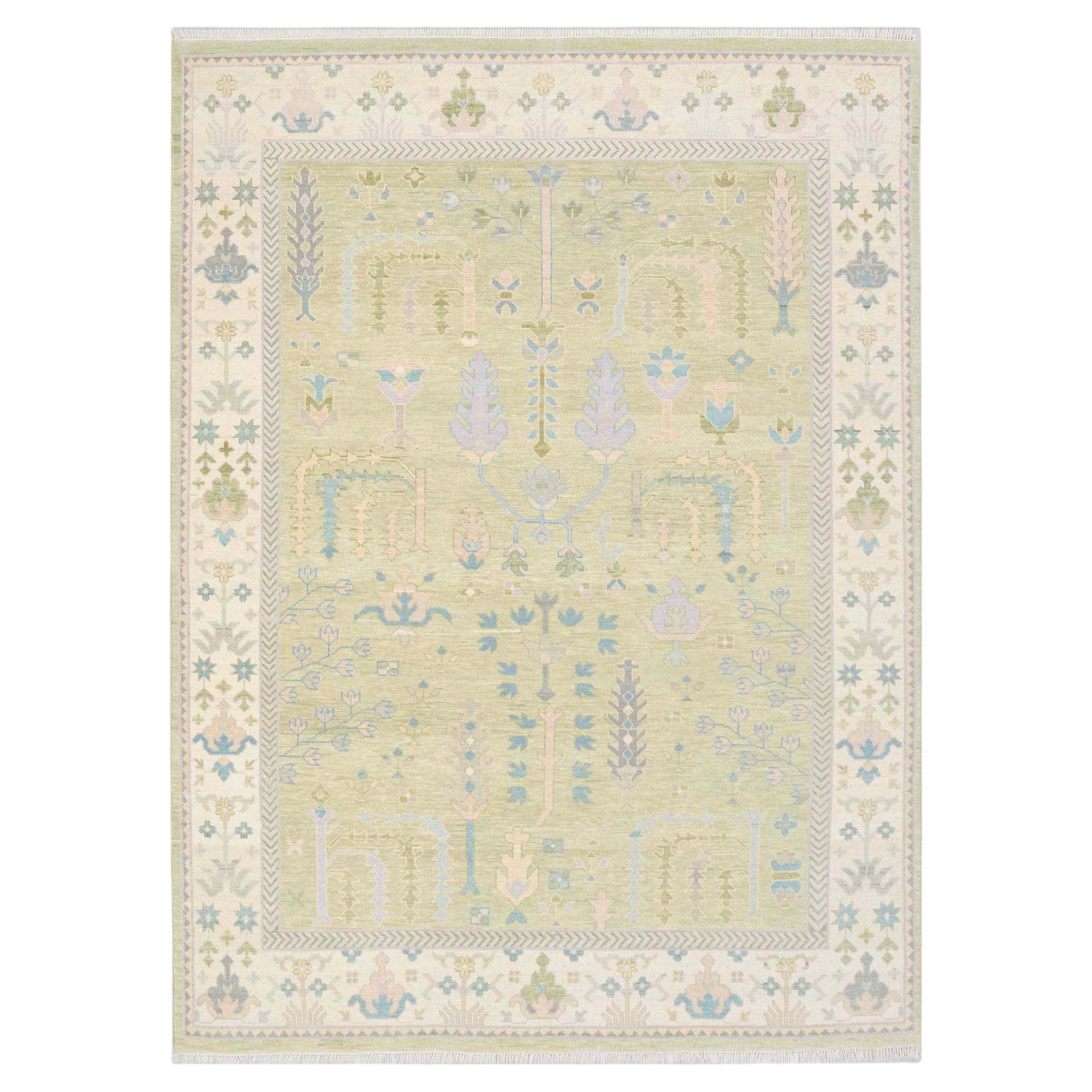 9x12 Ft Light Green Tree Of Life Hand Knotted Wool Rug ( JC - 8847 )