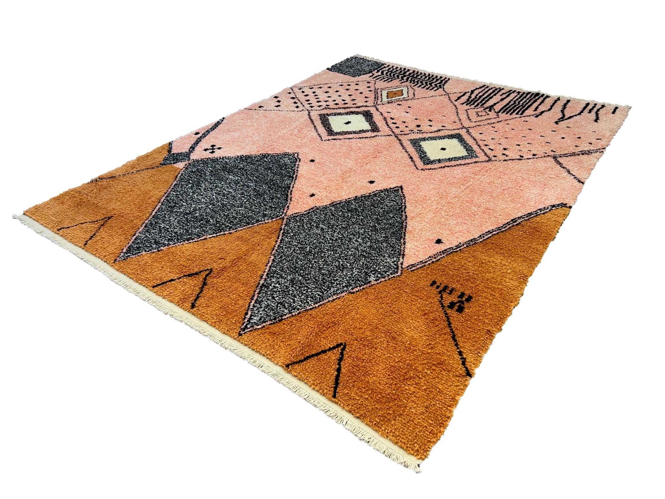 Turkish 9x12 Ft Modern Colorful Moroccan Berber Beni Ourain design Tulu Rug. 100% Wool For Sale
