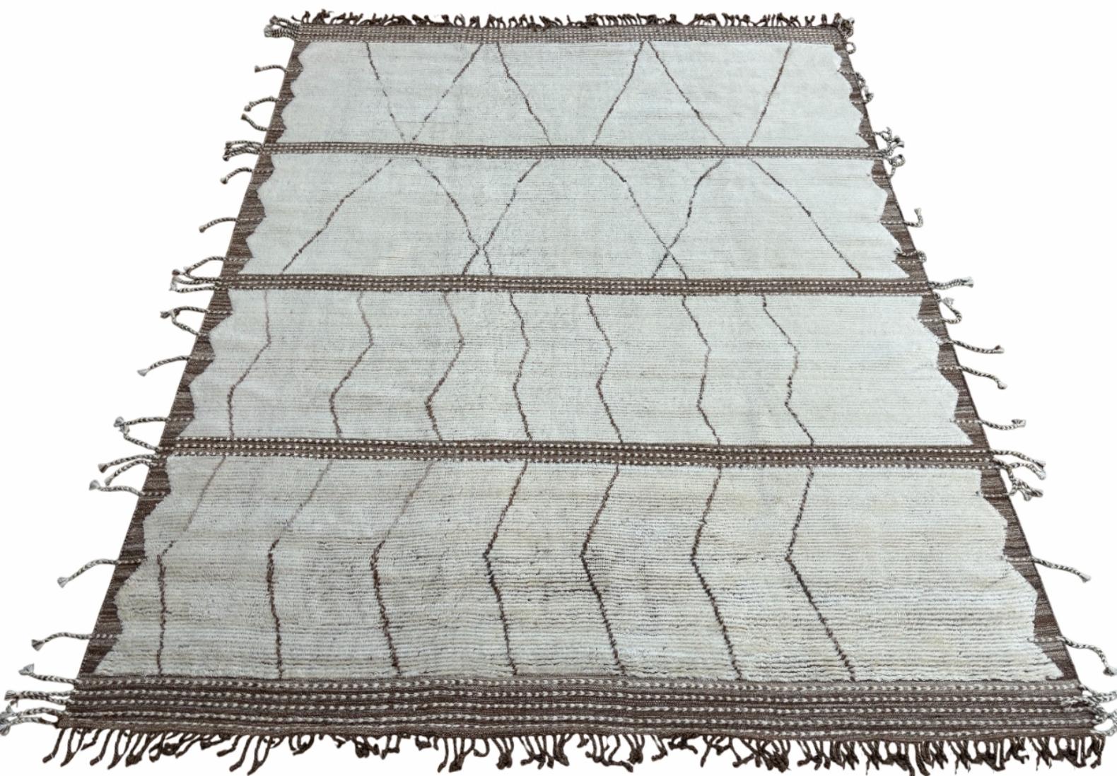 Turkish 9x12 Ft Modern Handmade Moroccan Design Rug. 100% Wool. Custom Options Available For Sale