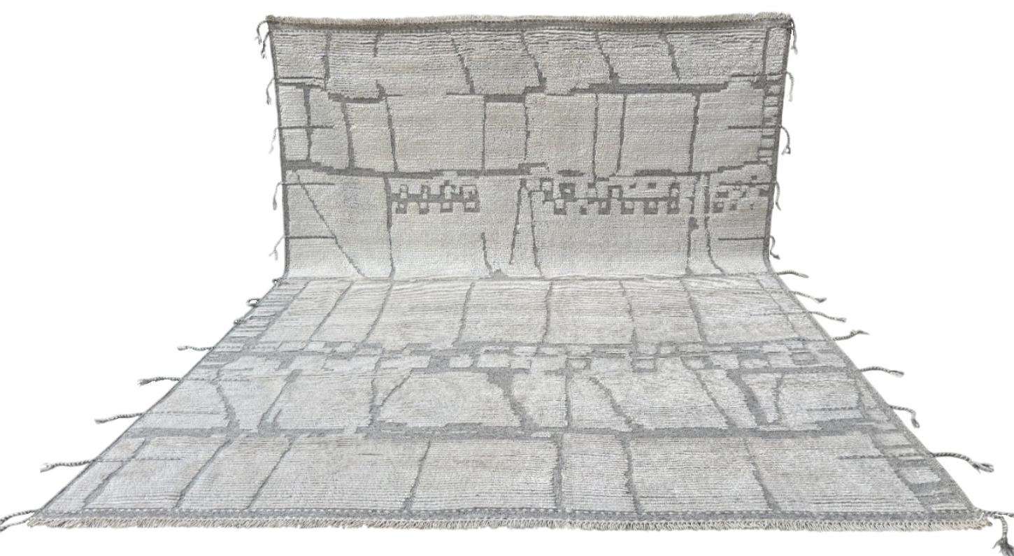 Hand-Knotted 9x12 Ft Modern Handmade Moroccan Design Rug. 100% Wool. Custom Options Available For Sale
