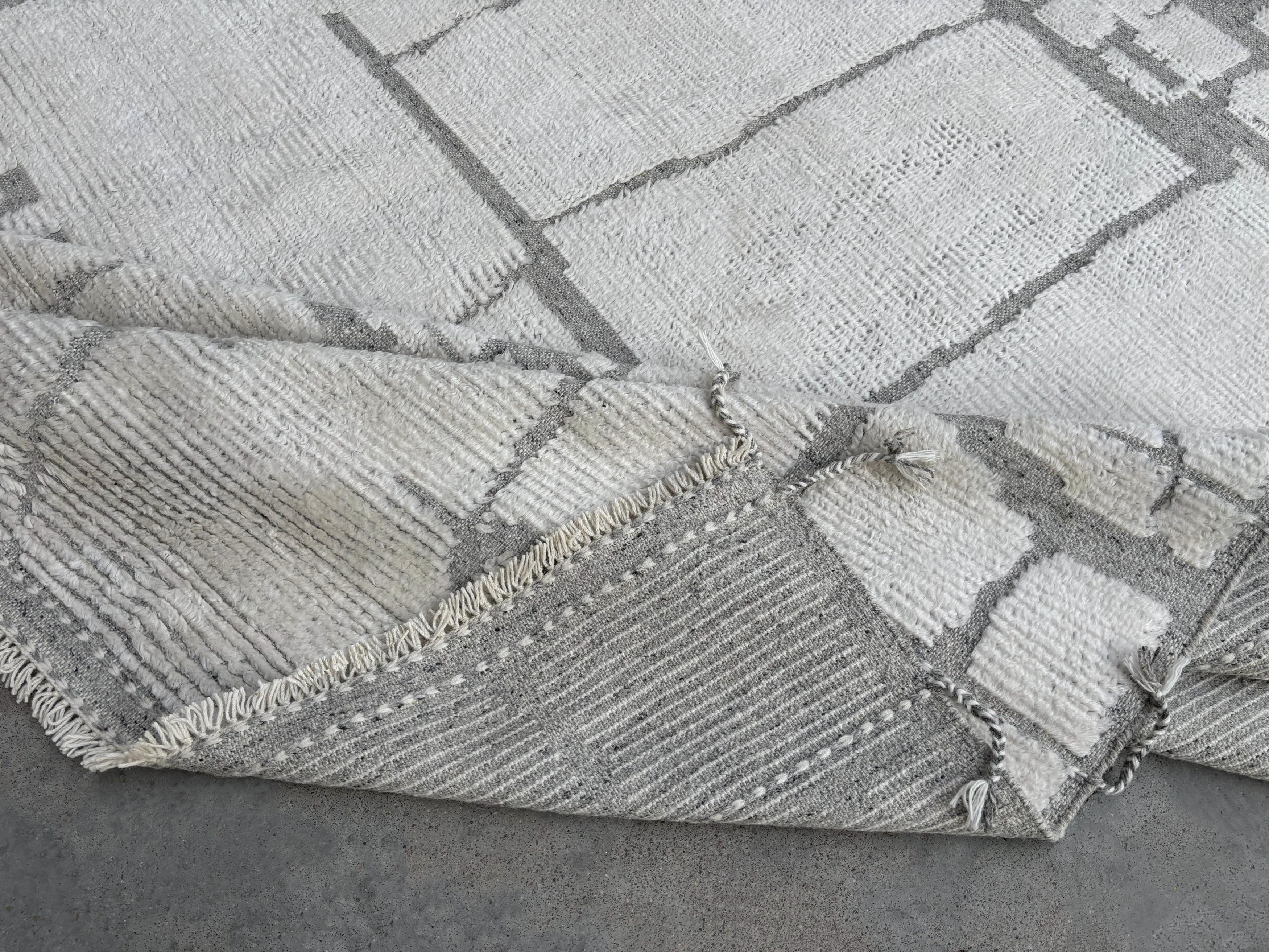 Contemporary 9x12 Ft Modern Handmade Moroccan Design Rug. 100% Wool. Custom Options Available For Sale