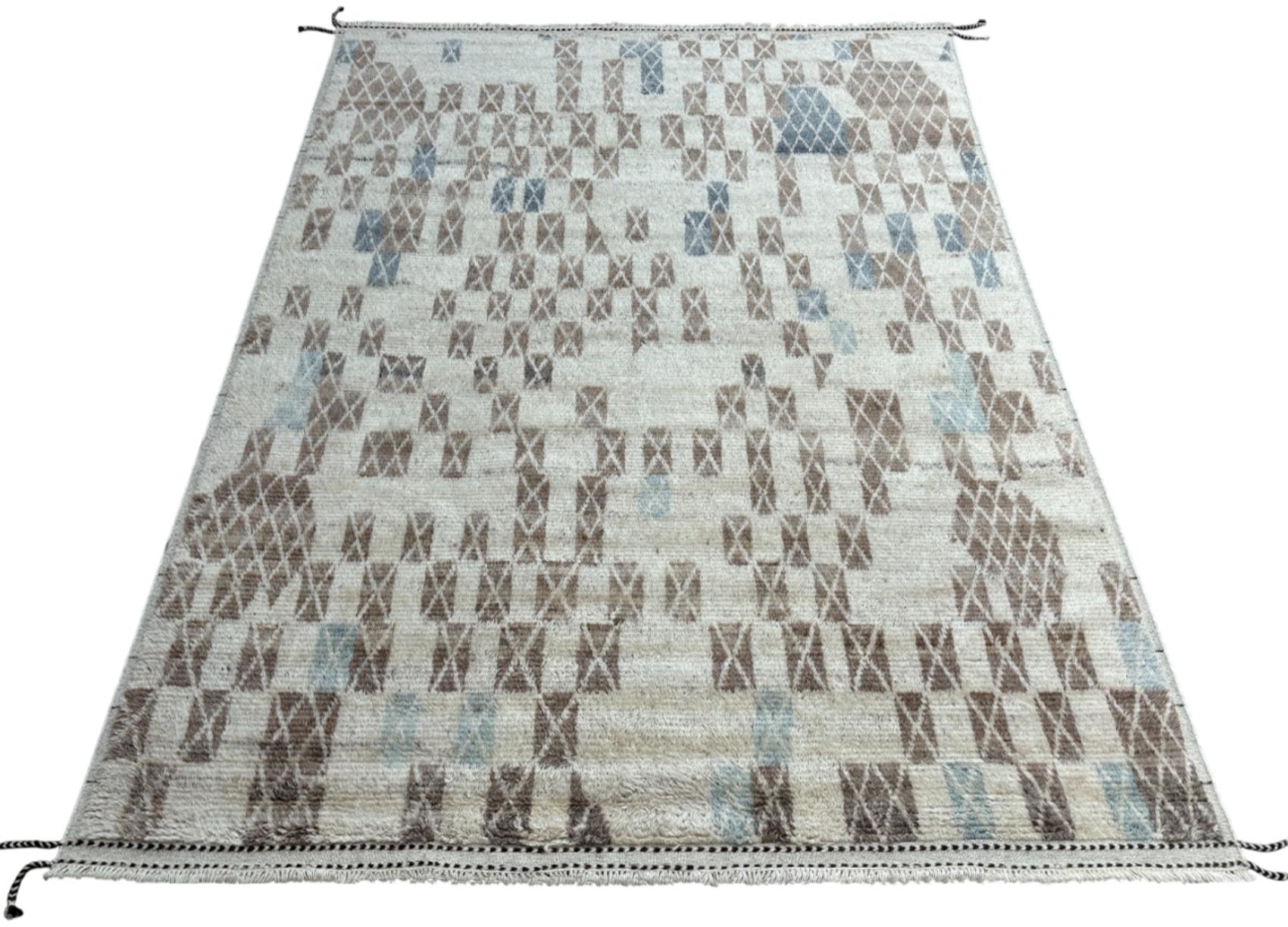 Hand-Knotted 9x12 Ft Modern Handmade Moroccan Style Rug. Custom Options Available. 100% Wool For Sale