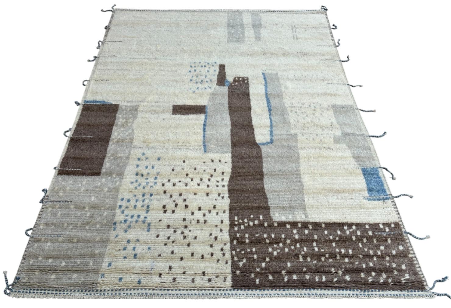 Moderno Tappeto moderno in lana fatto a mano in stile marocchino 9x12 Ft. Opzioni personalizzate disponibili in vendita