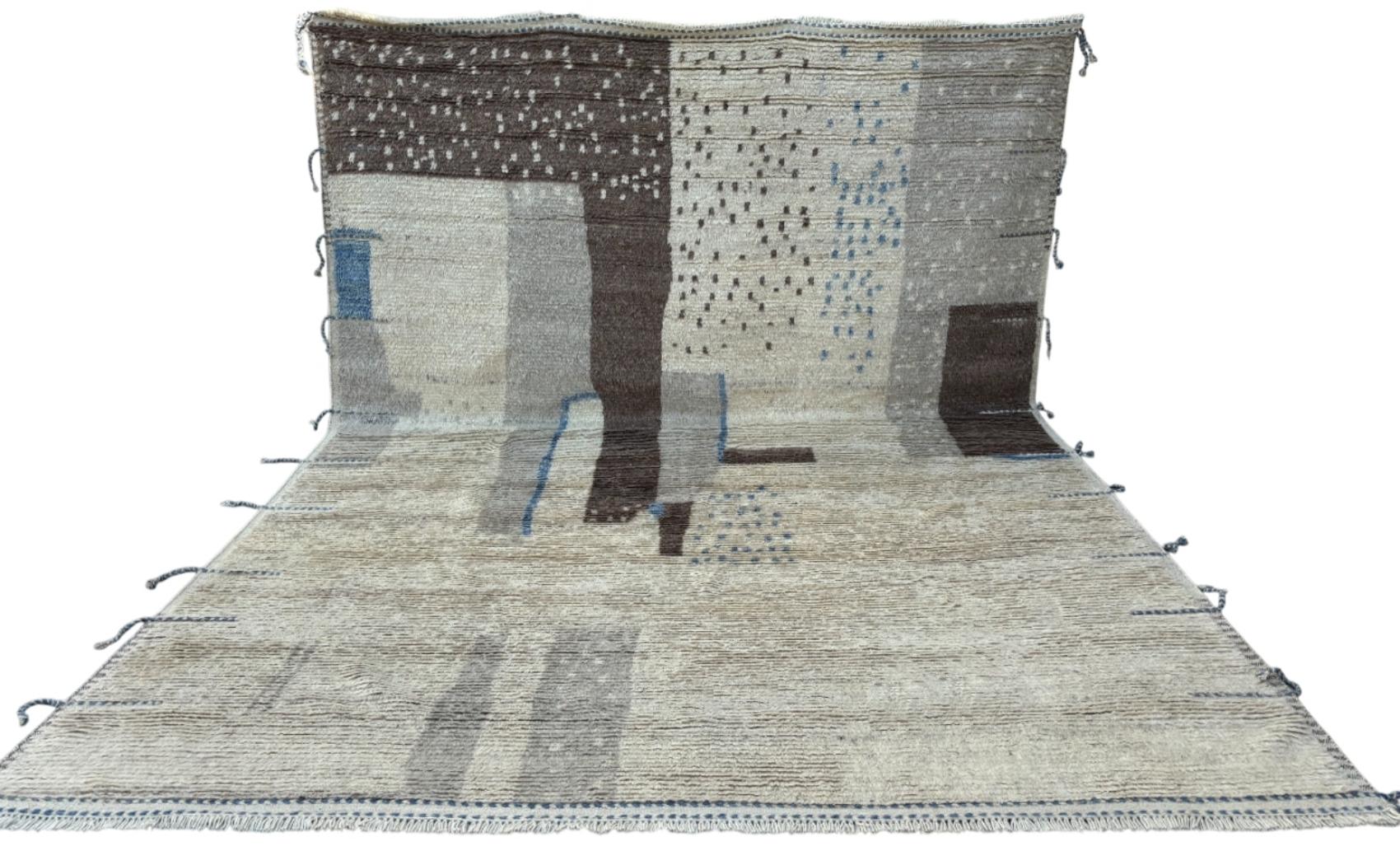 Turco Tappeto moderno in lana fatto a mano in stile marocchino 9x12 Ft. Opzioni personalizzate disponibili in vendita