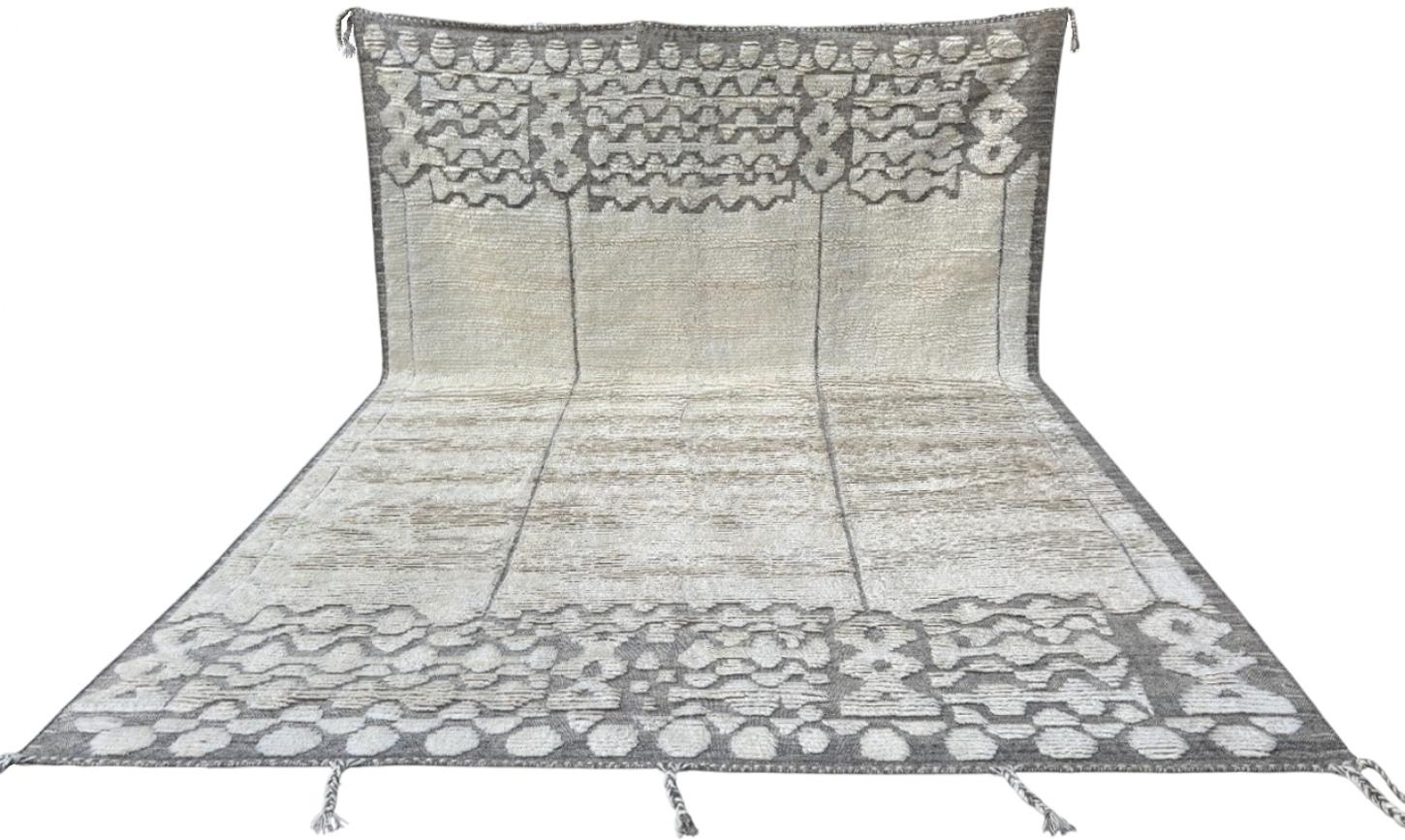 9x12 Ft Moderner marokkanischer Design Berberteppich. 100% Wolle. Beni Ourain-Teppich (Handgeknüpft) im Angebot