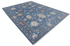 Tappeto moderno Oushak 9x12 ft, tappeto decorativo blu per il soggiorno, tutta lana