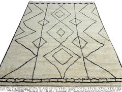 9x12 ft Moroccan Berber-Inspired Modern Handkotted Wool Area Rug in Beige, Brown