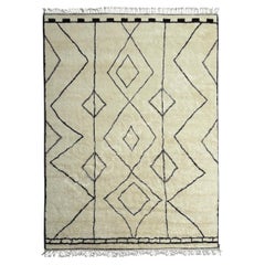 9x12 ft Moroccan Berber-Inspired Modern Handkotted Wool Area Rug in Beige, Brown