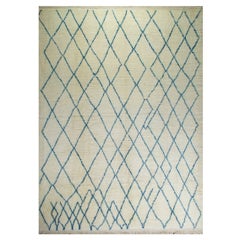 Tapis marocain 9x12 Ft. 100 % laine. Couleurs ivoire et bleues, options personnalisées disponibles