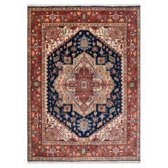 9x12 Ft Navy Rust Persian Heriz Serapi Hand Knotted Wool Rug ( MT - 57 )