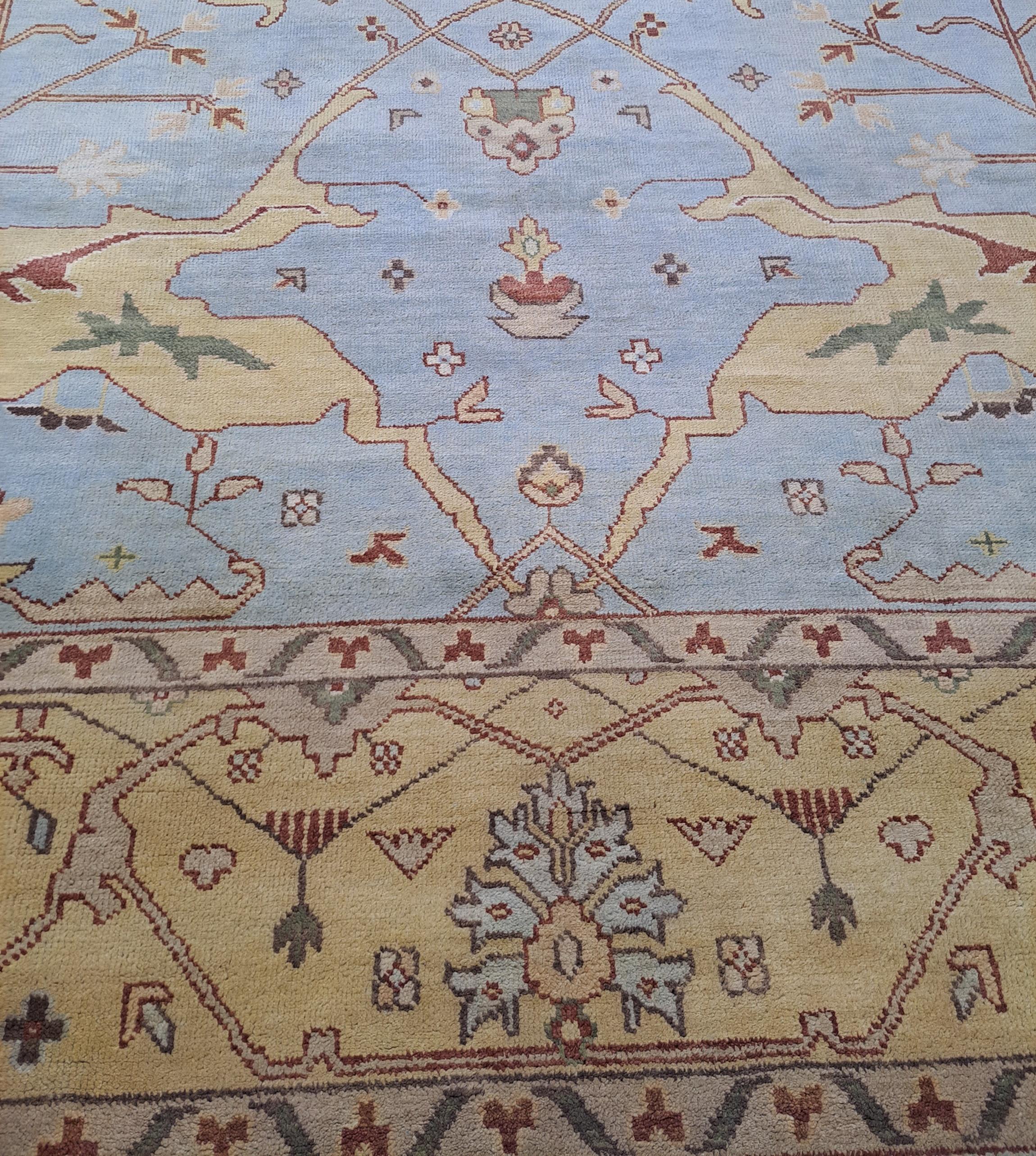 Lana Tappeto in stile Oushak 9x12 Ft New annodato a mano. Tappeto 100% lana. Opzioni personalizzate Avl. in vendita