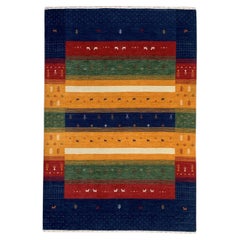 9x12 Gabbeh Navy Traditional Geometric Modern Handmade Wool Carpet Rug