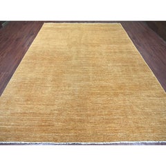 9'x12' Golden Brown Plain Solid Pattern Hand Knotted Ghazni Wool Oriental Rug