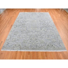 9'x12' Goose Gray, Oushak Design, Silk with Wool, Hand Knotted Rug