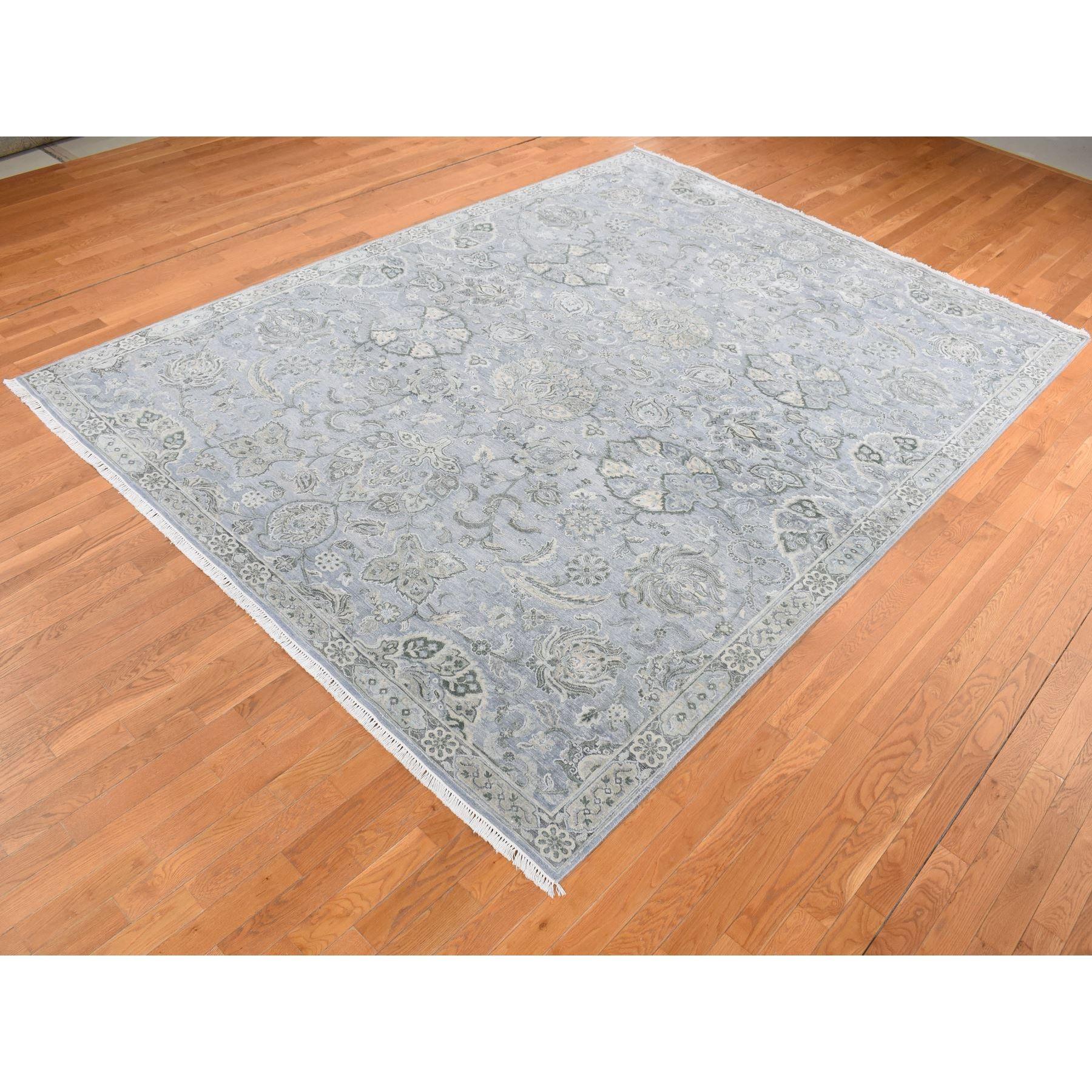 9'x12' Gris Ganso, Diseño Oushak, Seda con Lana, Alfombra Anudada a Mano Indio en venta