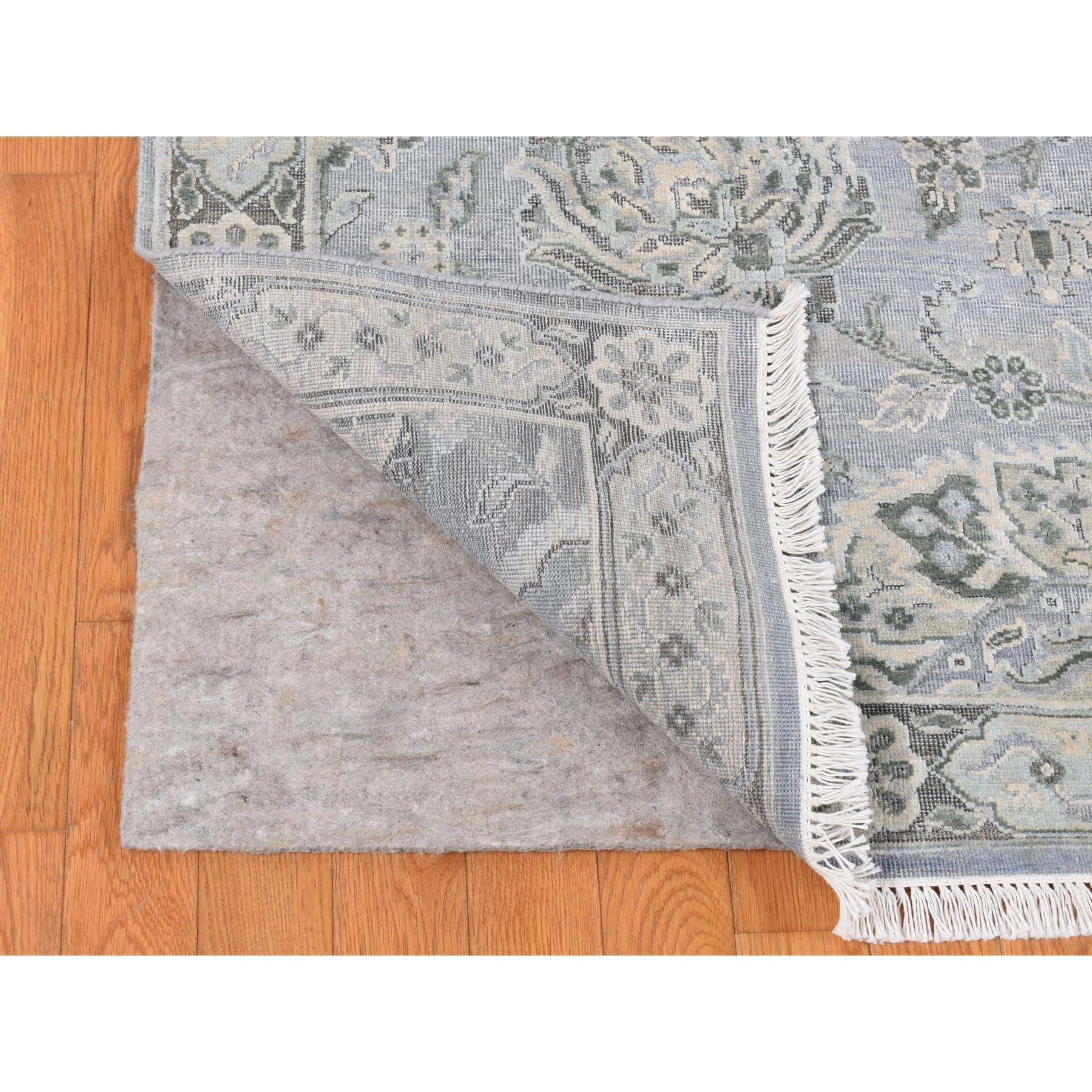 9'x12' Gris Ganso, Diseño Oushak, Seda con Lana, Alfombra Anudada a Mano Anudado a mano en venta