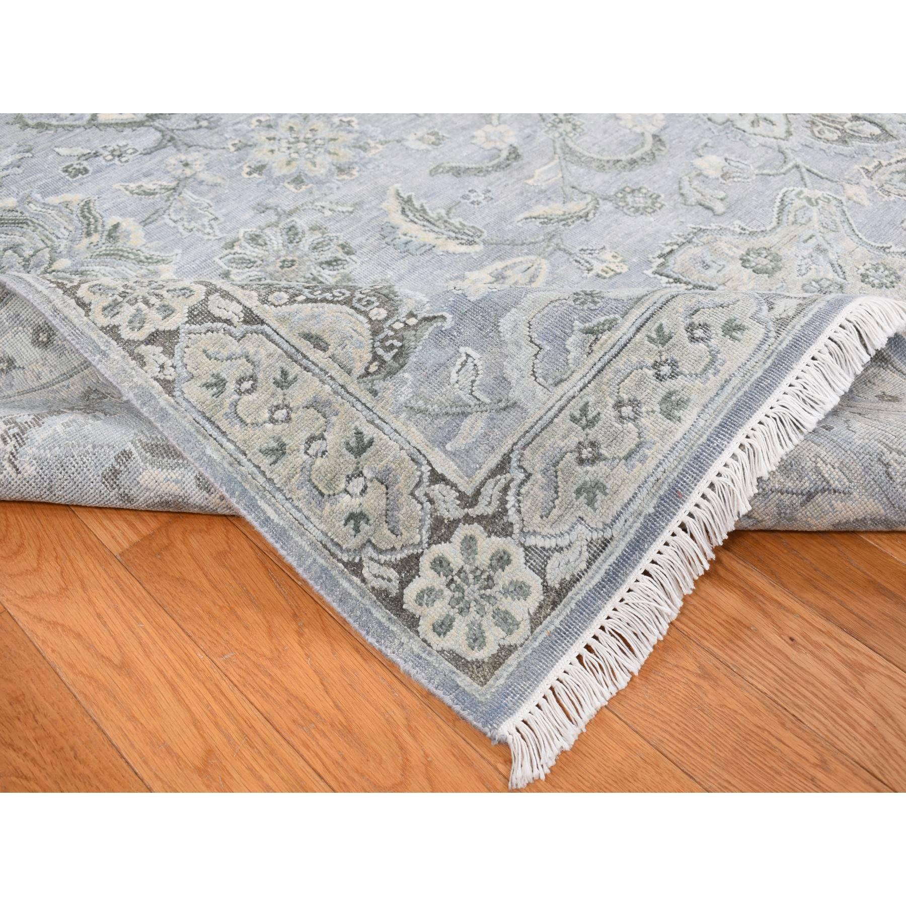 9'x12' Gris Ganso, Diseño Oushak, Seda con Lana, Alfombra Anudada a Mano en Nuevo estado para la venta en Carlstadt, NJ