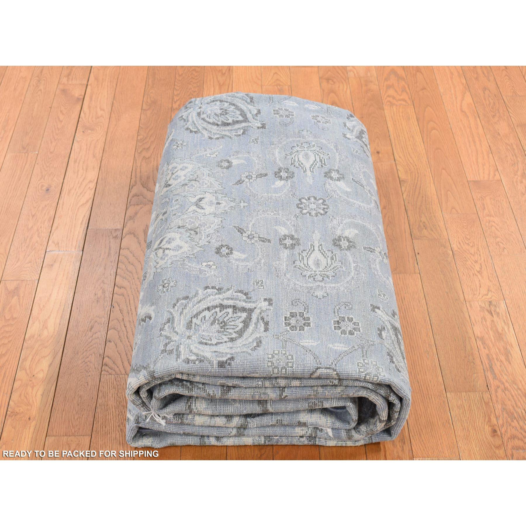 9'x12' Gris Ganso, Diseño Oushak, Seda con Lana, Alfombra Anudada a Mano en venta 3